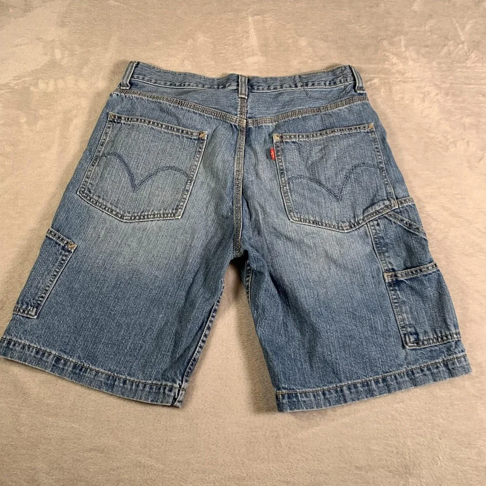 VTG Levis Carpenter Shorts Mens 33 Blue Denim Utility Hammer Loop‎ Workwear Zip